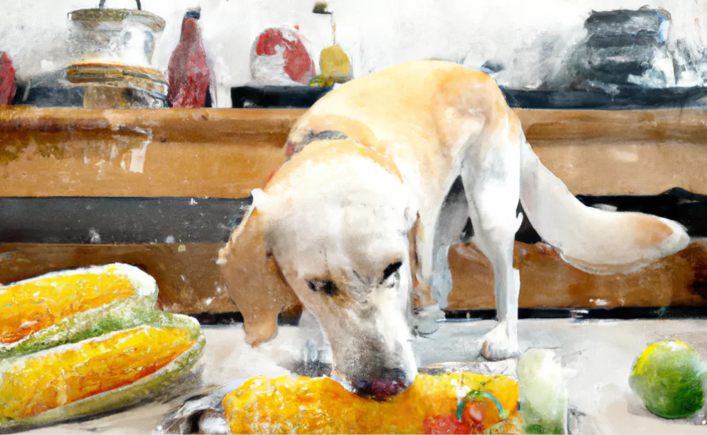 a dog eating foods on the table