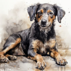 A watercolor painting of a dog.