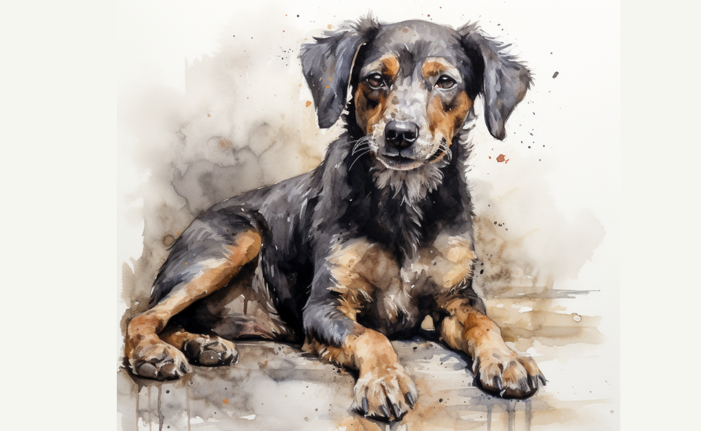 A watercolor painting of a dog.