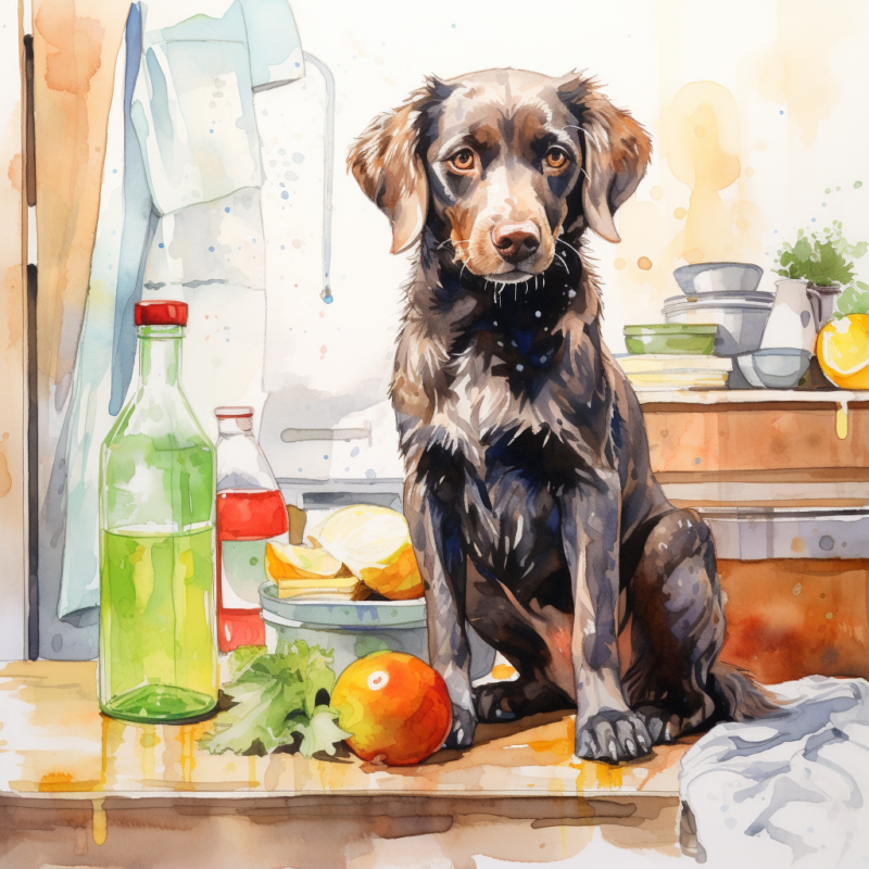 VAdrgvet a dog in the kitchen sitting next to household cleanin 193475df ee2e 41c7 874c 6e838c5edfb8