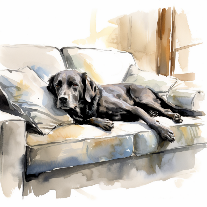 VAdrgvet a weak dog lying on the couch loose watercolor sketch 162b351c 6697 4e04 a745 bd9ea254df91