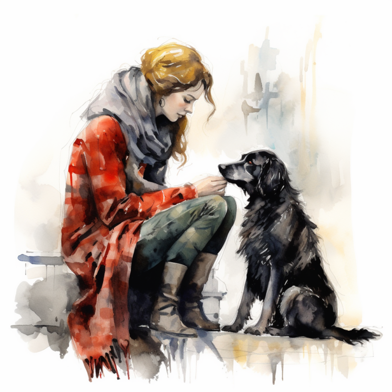 VAdrgvet a woman looking at the dogs skin loose watercolor sket a0705b28 dd28 4181 9b0e be5713143589