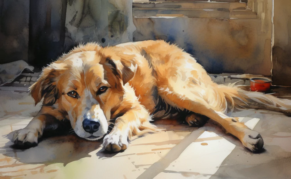 A painting of a dog with patellar luxation.