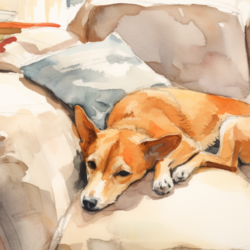 A watercolor painting of a dog.