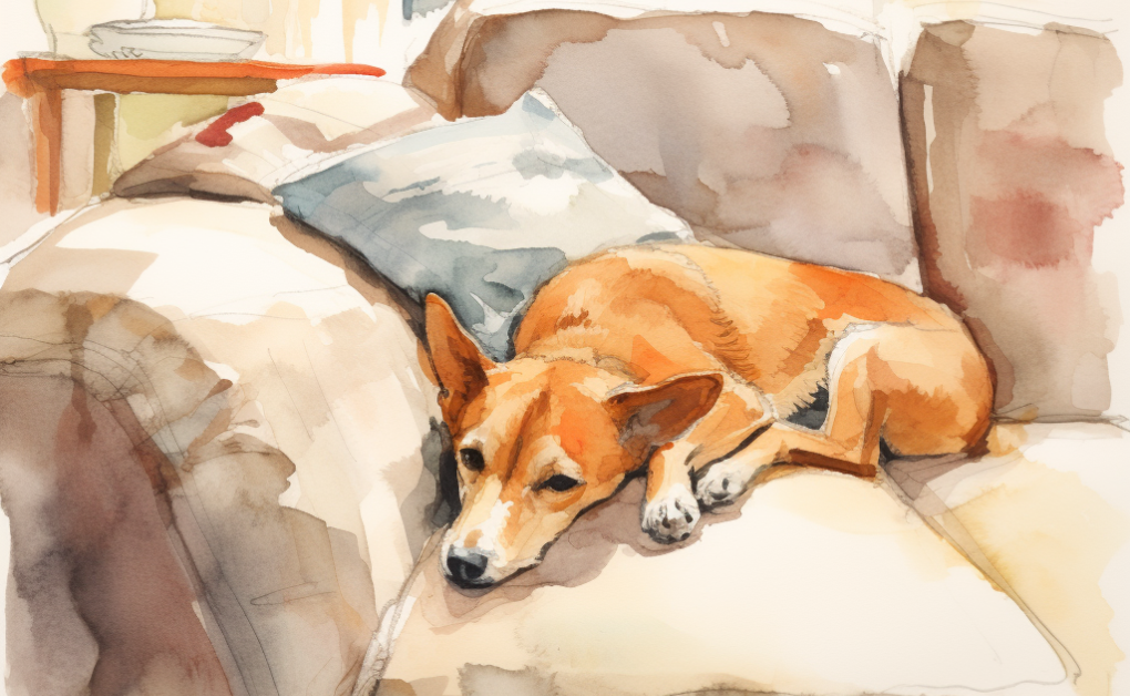 A watercolor painting of a dog.