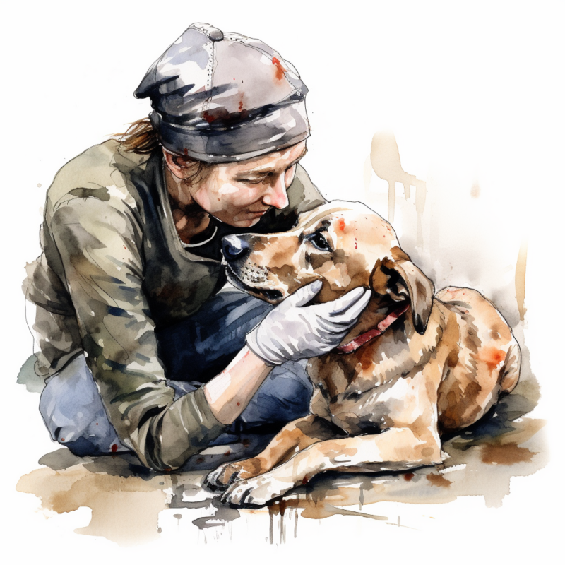 a vet checking a dog