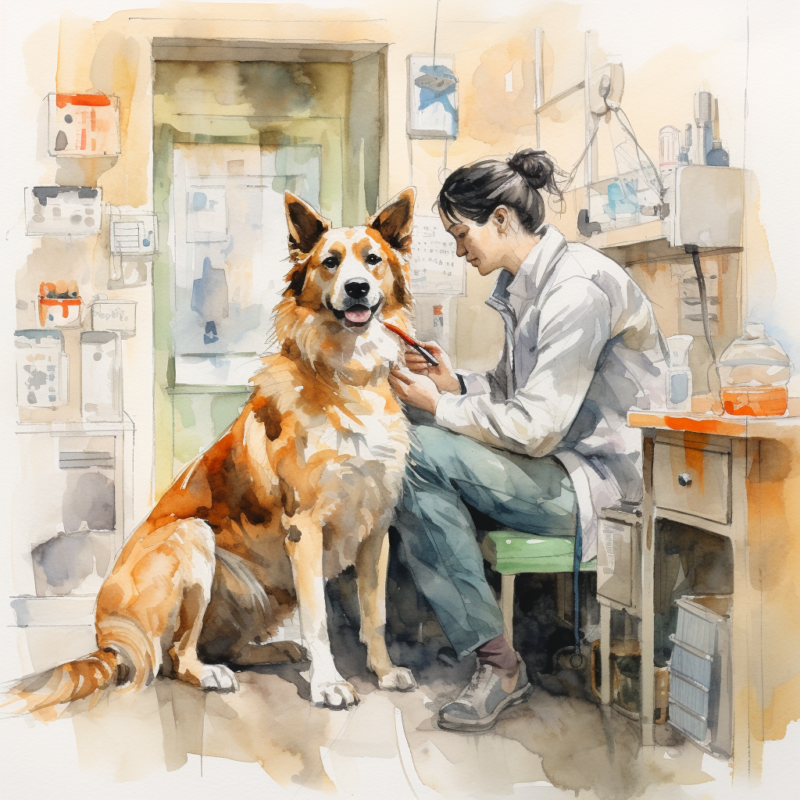 a vet checking at a dog