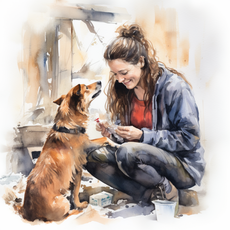 a woman giving her dog a medicine loose watercolor ske e5aa3f66 397f 40a0 95f2 5a49cd783571