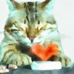 A feline with a heart-shaped object in its mouth, highlighting the importance of heartworm preventatives for cats.