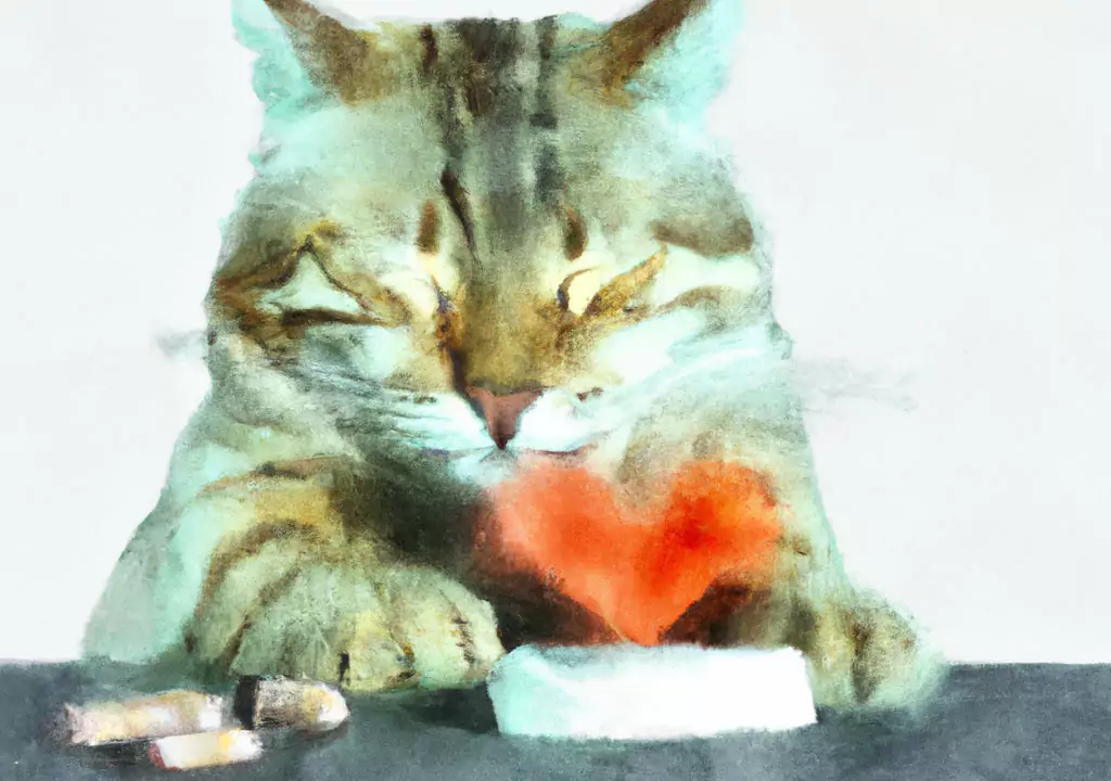 A feline with a heart-shaped object in its mouth, highlighting the importance of heartworm preventatives for cats.