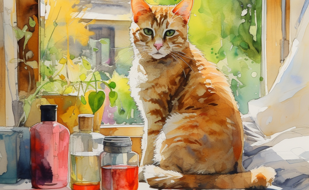 A watercolor painting of a cat.