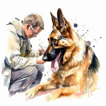 dog examination by a vet with a vaccine administered