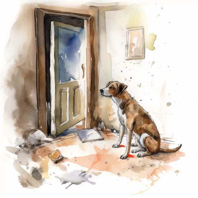 dog howling in a house alone with garbage scattered on th 806de77d 176d 42ff 9708 d737912bf808.png