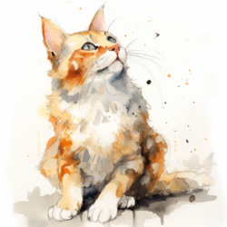 A watercolor painting of a cat with flea allergies.