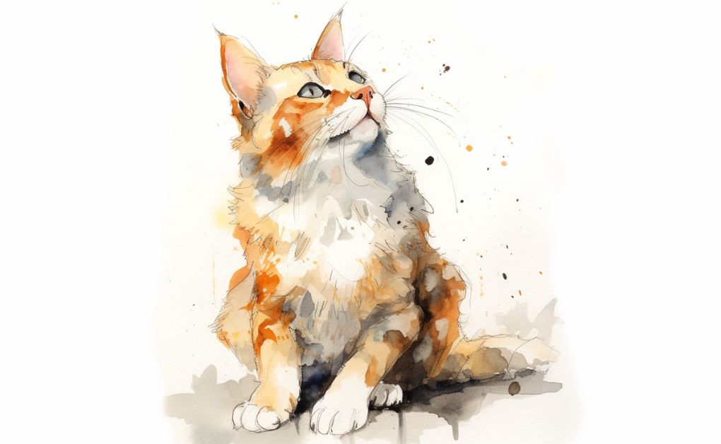 A watercolor painting of a cat with flea allergies.