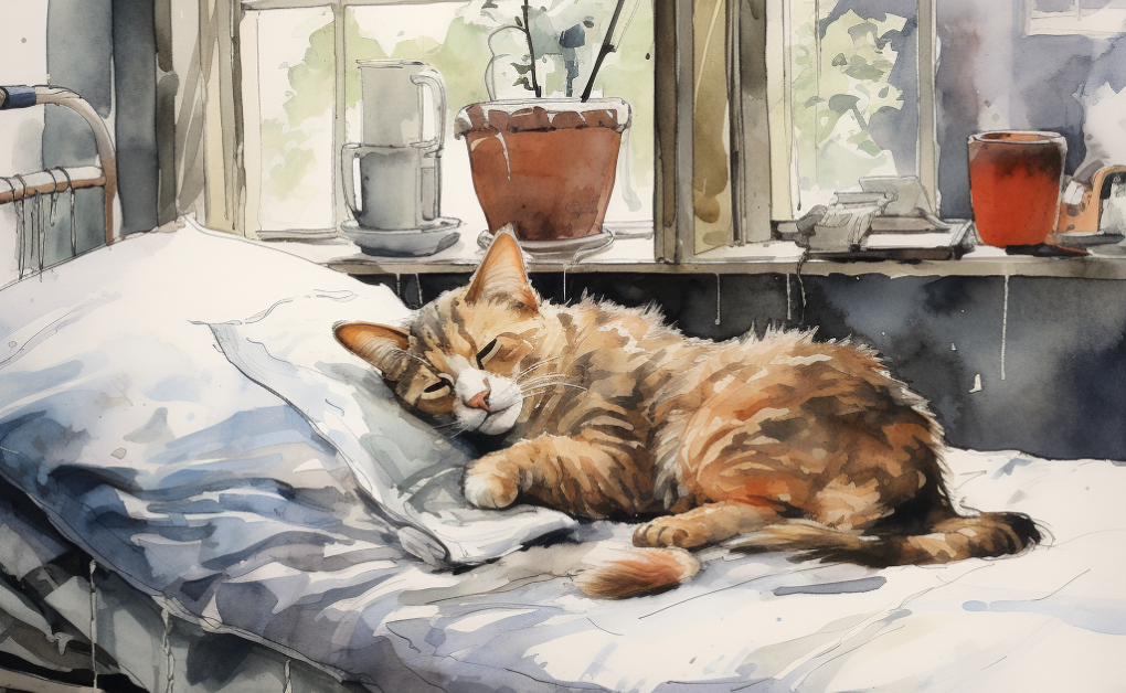 A watercolor painting of a cat.