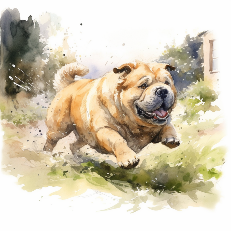 obese dog running in the yard loose watercolor sket b078efaf ca87 4a4e ac9a 86ca014330e2