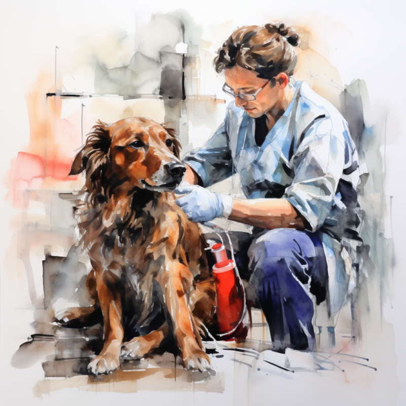 a woman treating a dog