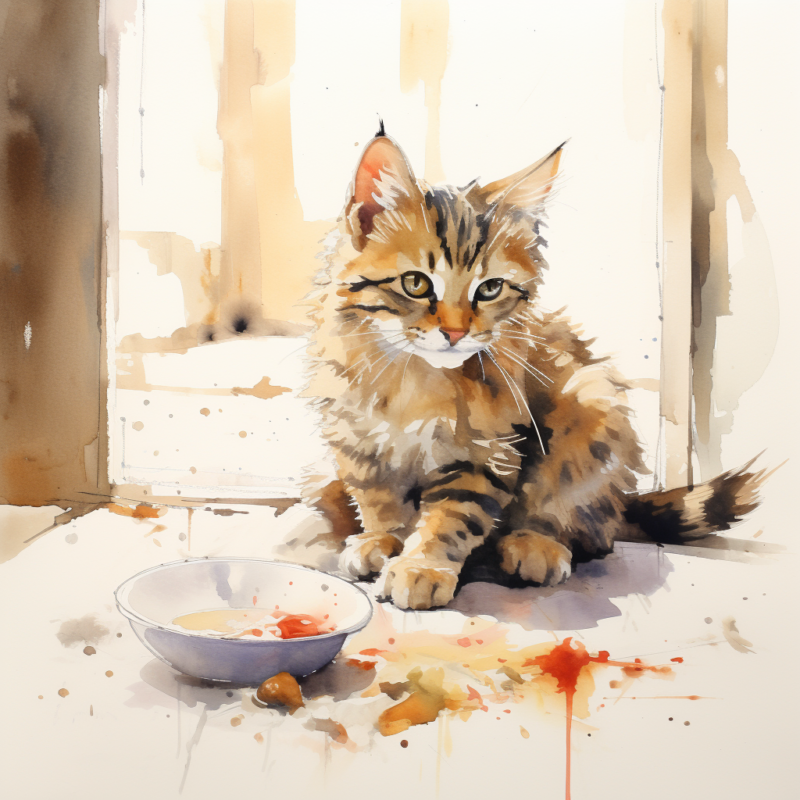 vadrgvet a cat eating food on the floor loose watercolor sketch 0fae6190 c4e8 46f1 9f5e dcd1b20985d4