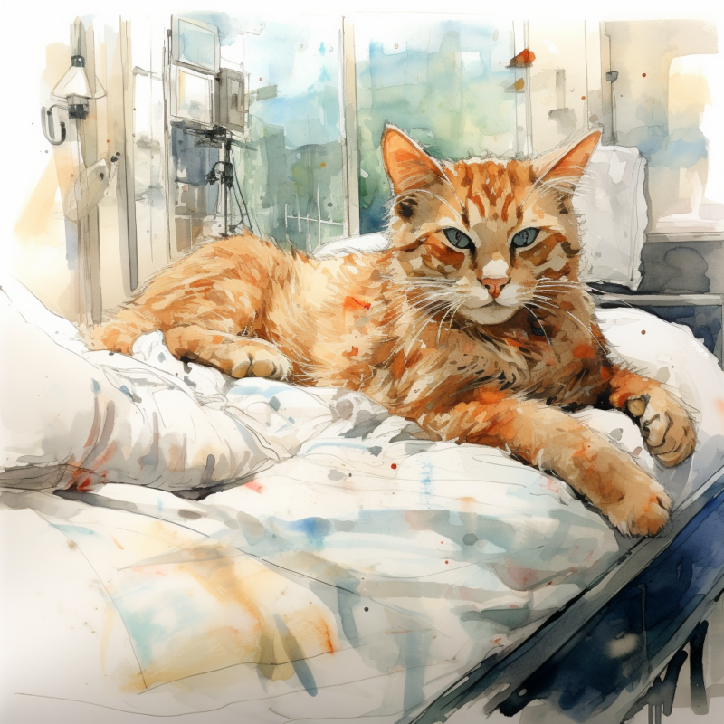 vadrgvet a cat lying in a hospital bed loose watercolor sketch a1c1cd80 d397 4d59 a320 f6ed917f12b4