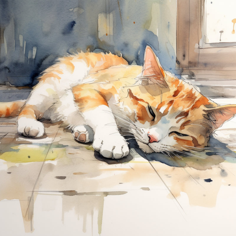 vadrgvet a sad cat lying on the floor loose watercolor sketch m b54c61aa 6419 46a7 9fee bff75fa3f87e