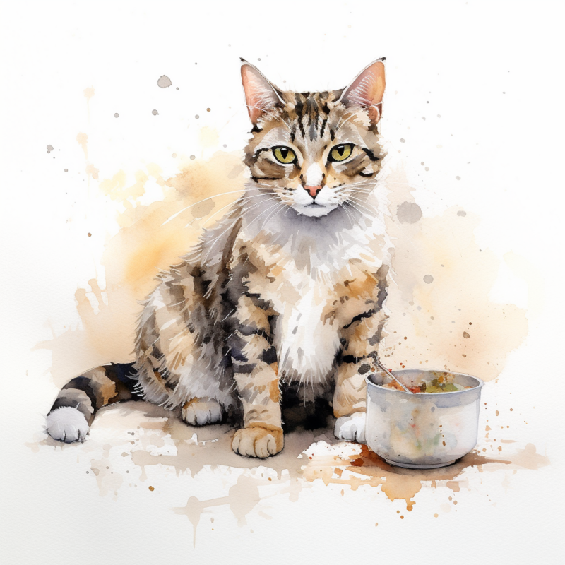 vadrgvet a senior cat with cat food next to it loose watercolor a626192d 13a7 49d9 938e a4d5da2ea52a