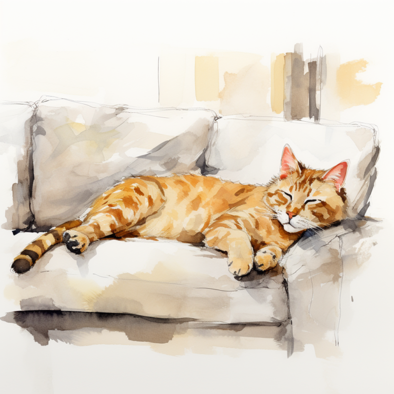 vadrgvet a thin cat lying on the sofa loose watercolor sketch m 638fdb4d 8337 4c50 bae1 c02375163855