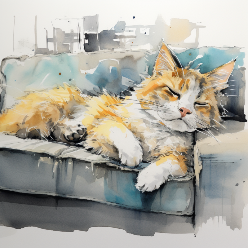 vadrgvet a weak cat lying on the sofa loose watercolor sketch m ff6acab1 ad4d 4315 b07e 255fbd6a542a