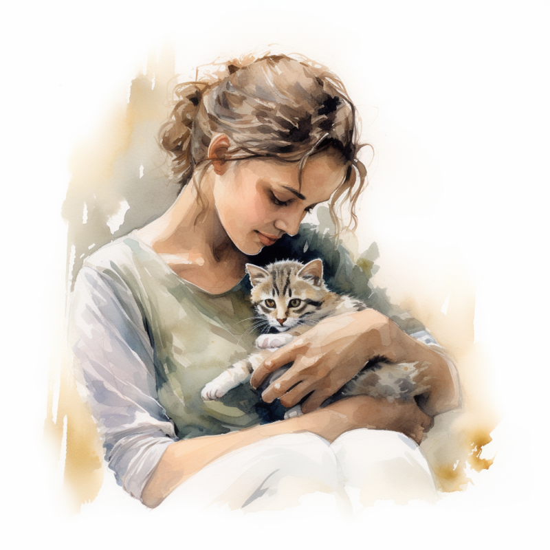 vadrgvet a woman caring for a kitten loose watercolor sketch mi e0adc9f1 0c11 427c 8d61 a1eb69add06b
