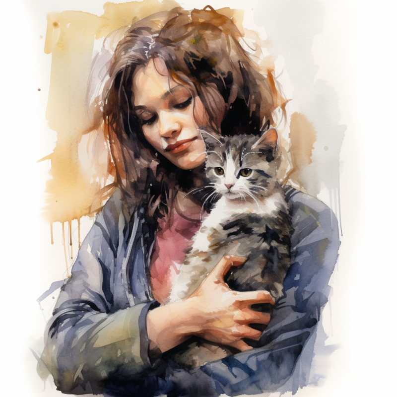 vadrgvet a woman carrying a kitten loose watercolor sketch mild 45975f0f a4cd 4e12 8ac5 cb9d301a6d2e