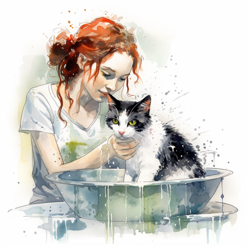 vadrgvet a woman giving her cat a bath loose watercolor sketch a4c0c153 fbbc 402b a59e e558867a85a2