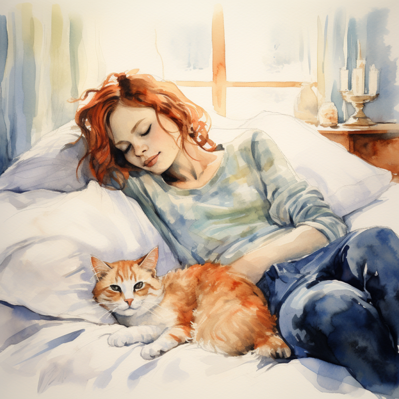 vadrgvet a woman petting a cat sleeping on the bed loose waterc 1e390513 8777 4280 815b 655b3bdac378