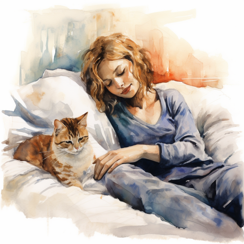 vadrgvet a woman petting a cat sleeping on the bed loose waterc deefcad9 e211 49ae 928f 55882da4601f