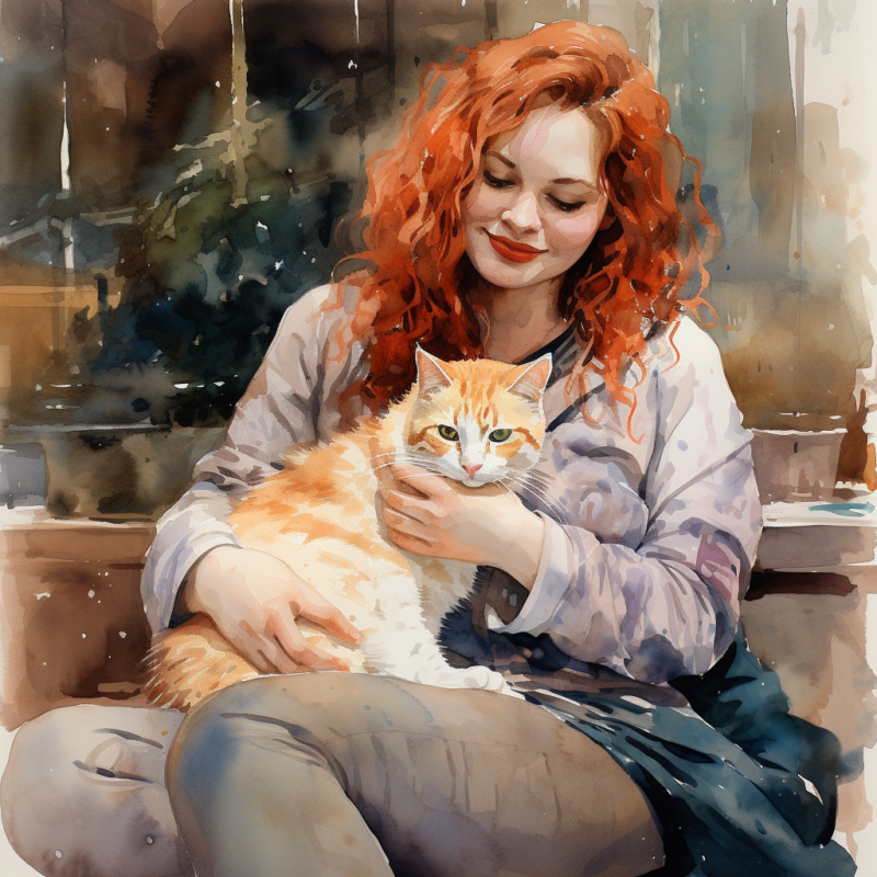 vadrgvet a woman petting a fat cat loose watercolor sketch mil adeeda30 e4e3 4646 8762 baebbfa3b8d0