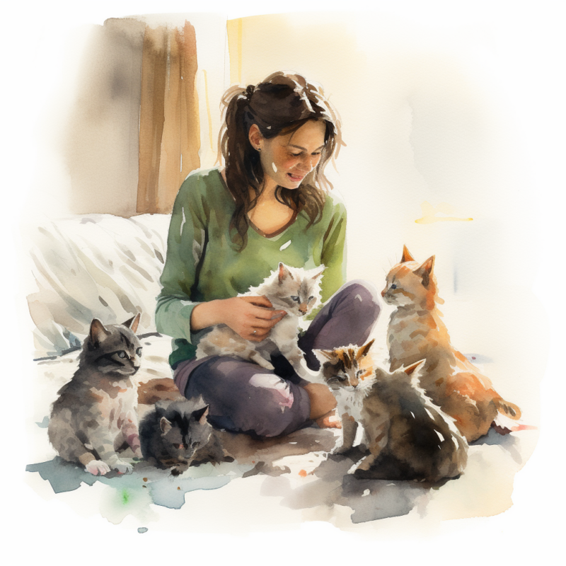 vadrgvet a woman playing with five kittens in the living room l c7c19be7 fdcf 4ef0 8565 1074809b7b02
