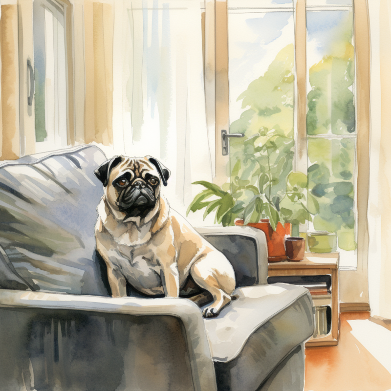 vadrgvet a pug in the living room loose watercolor sketch mild c31844f3 e491 42ee af60 1890320e6f7f