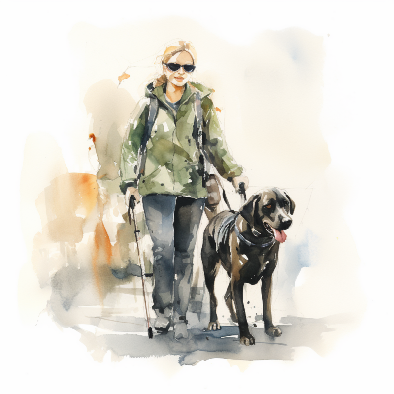 vadrgvet a service dog helping a blind woman loose watercolor db46a4cd ec56 4ee1 836f df1c17a66b2a