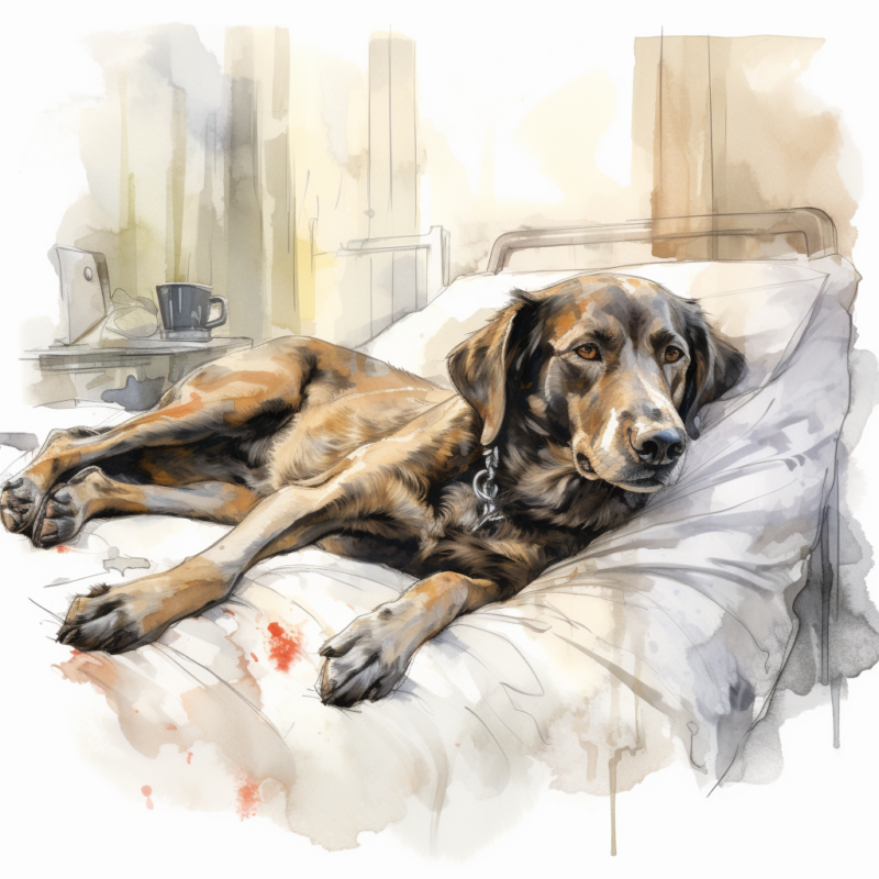 vadrgvet a weak dog lying on a hospital bed loose watercolor sk 88f0ebf7 57f7 4972 9ad4 1e24ea143318