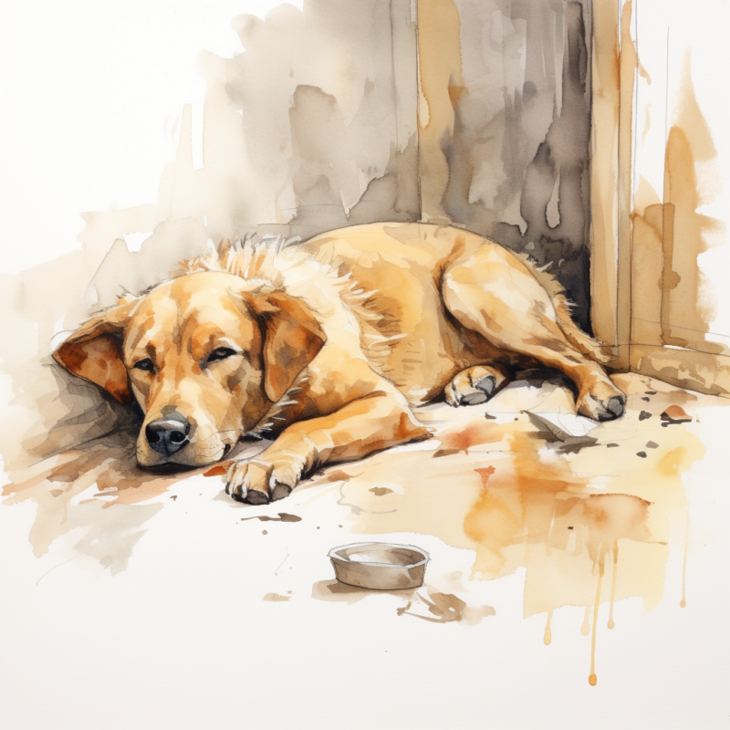 vadrgvet a weak dog lying on the floor loose watercolor sketch 57911dee 04ca 4332 bfbe 02a02e36bb56