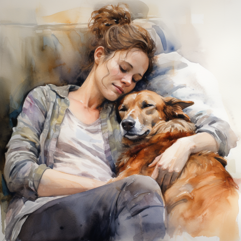 vadrgvet a dog sleeping on a womans lap loose watercolor sketch 969bcf77 e9c8 438b ac68 2fc20a9998a3